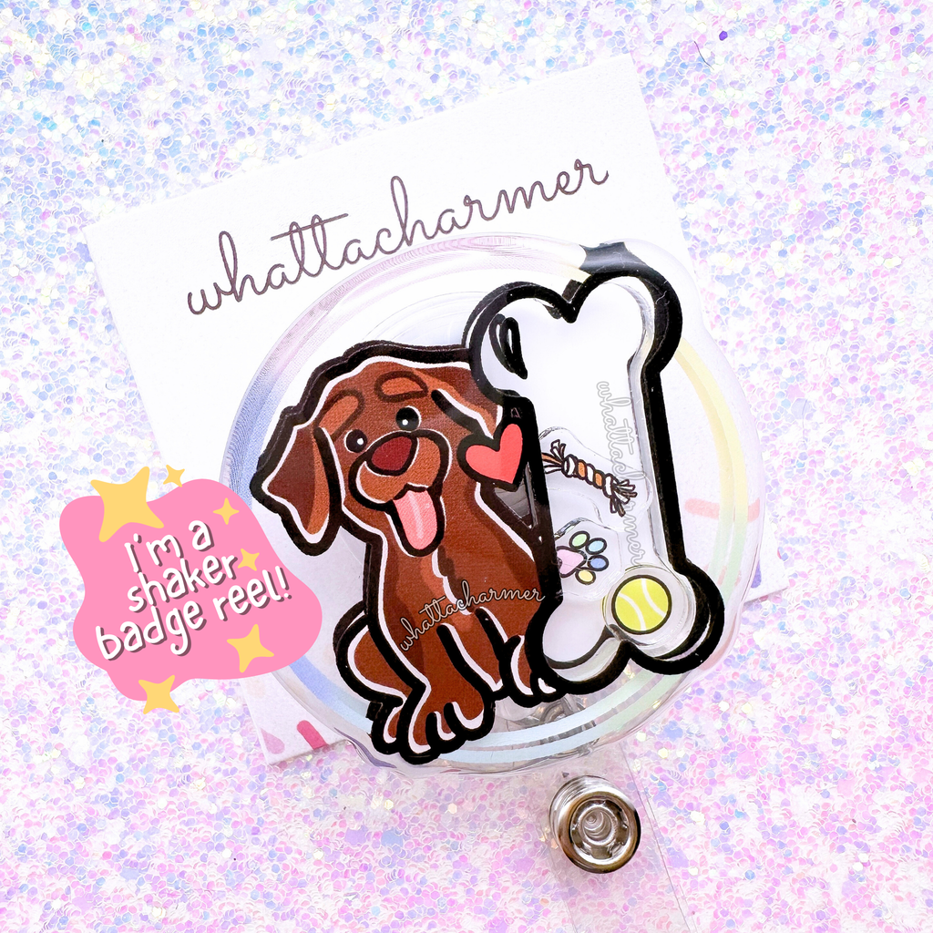 Chocolate Labrador Retriever Shaker Badge Reel