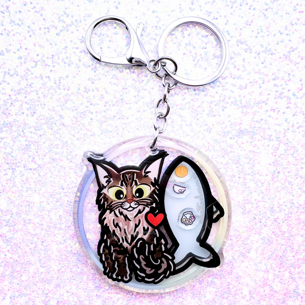 Brown Maine Coon Cat Keychain