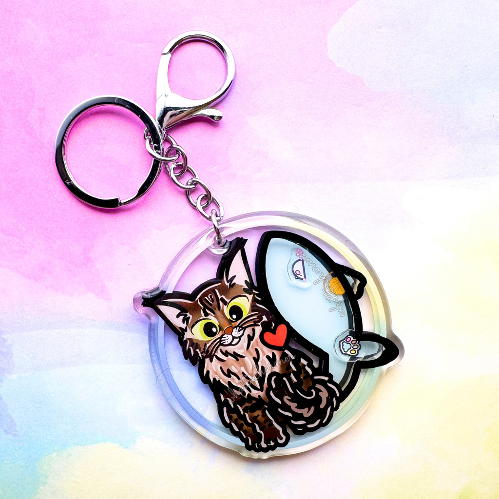 Brown Maine Coon Cat Keychain