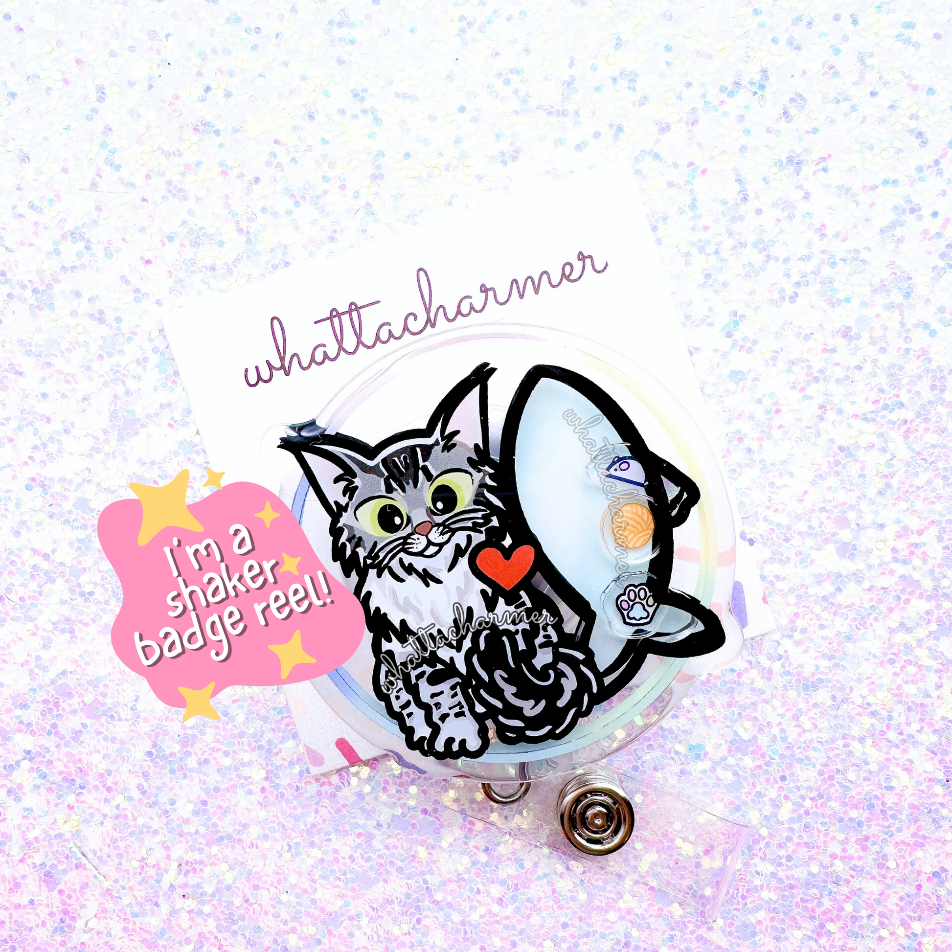 Gray Maine Coon Shaker Badge Reel