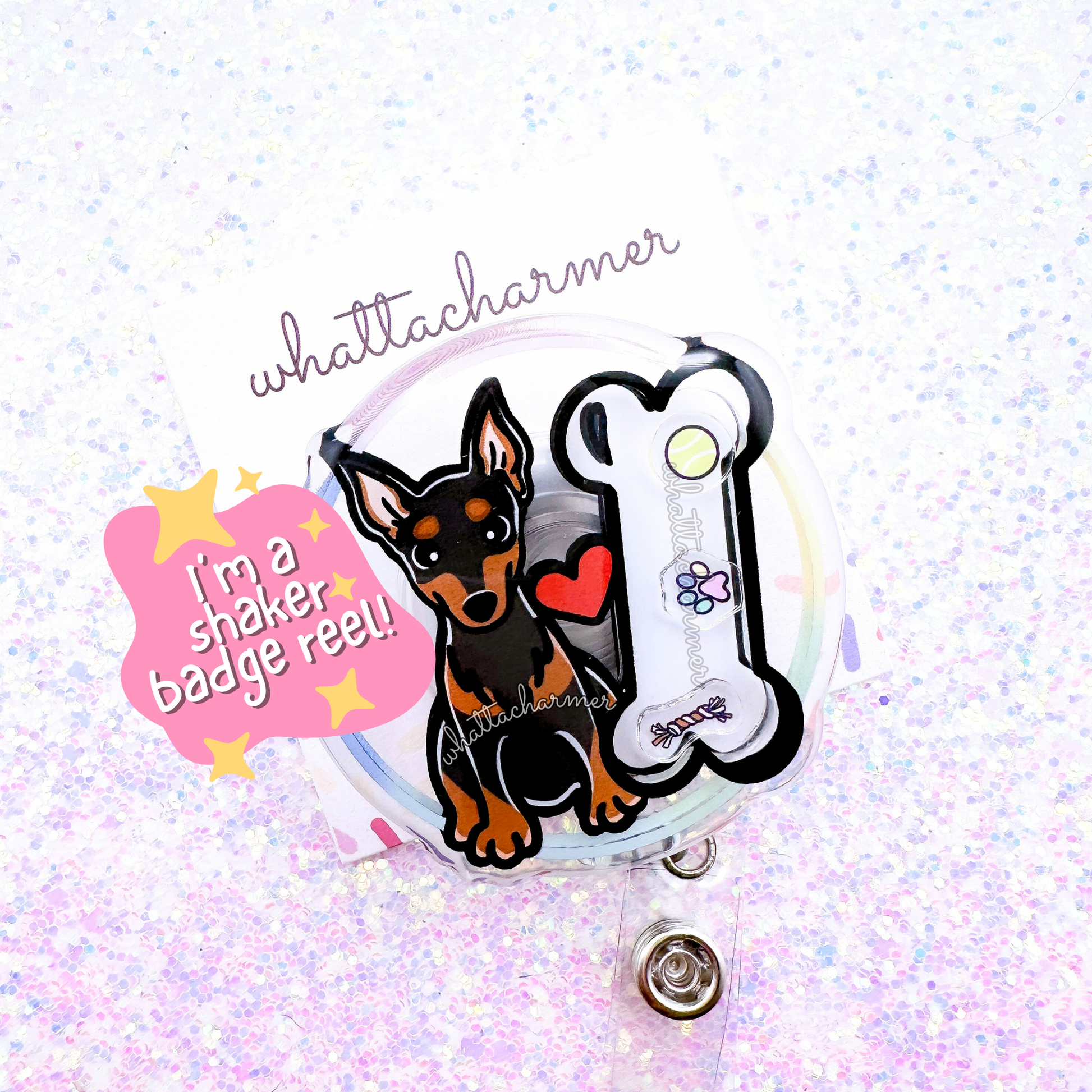 Miniature Pinscher Shaker Badge Reel