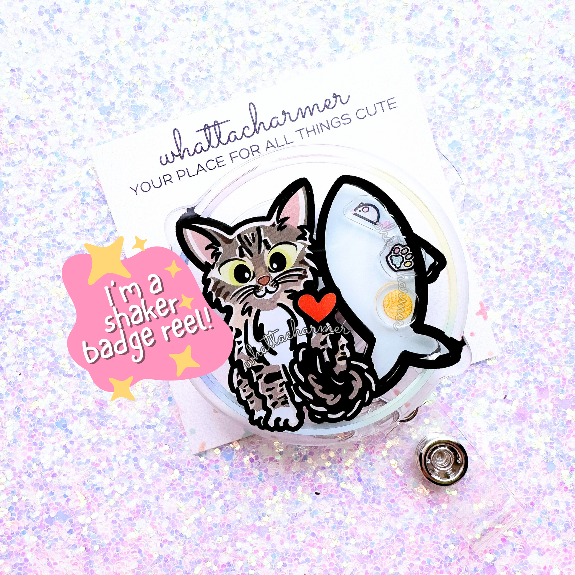 Brown Tabby Norwegian Forest Cat Shaker Badge Reel