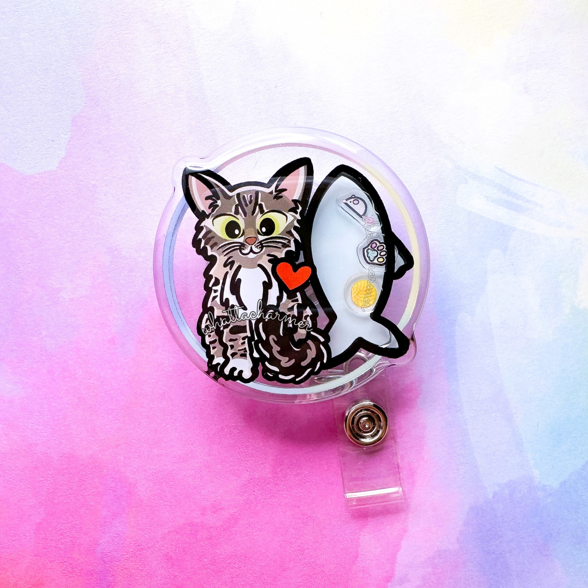Brown Tabby Norwegian Forest Cat Shaker Badge Reel