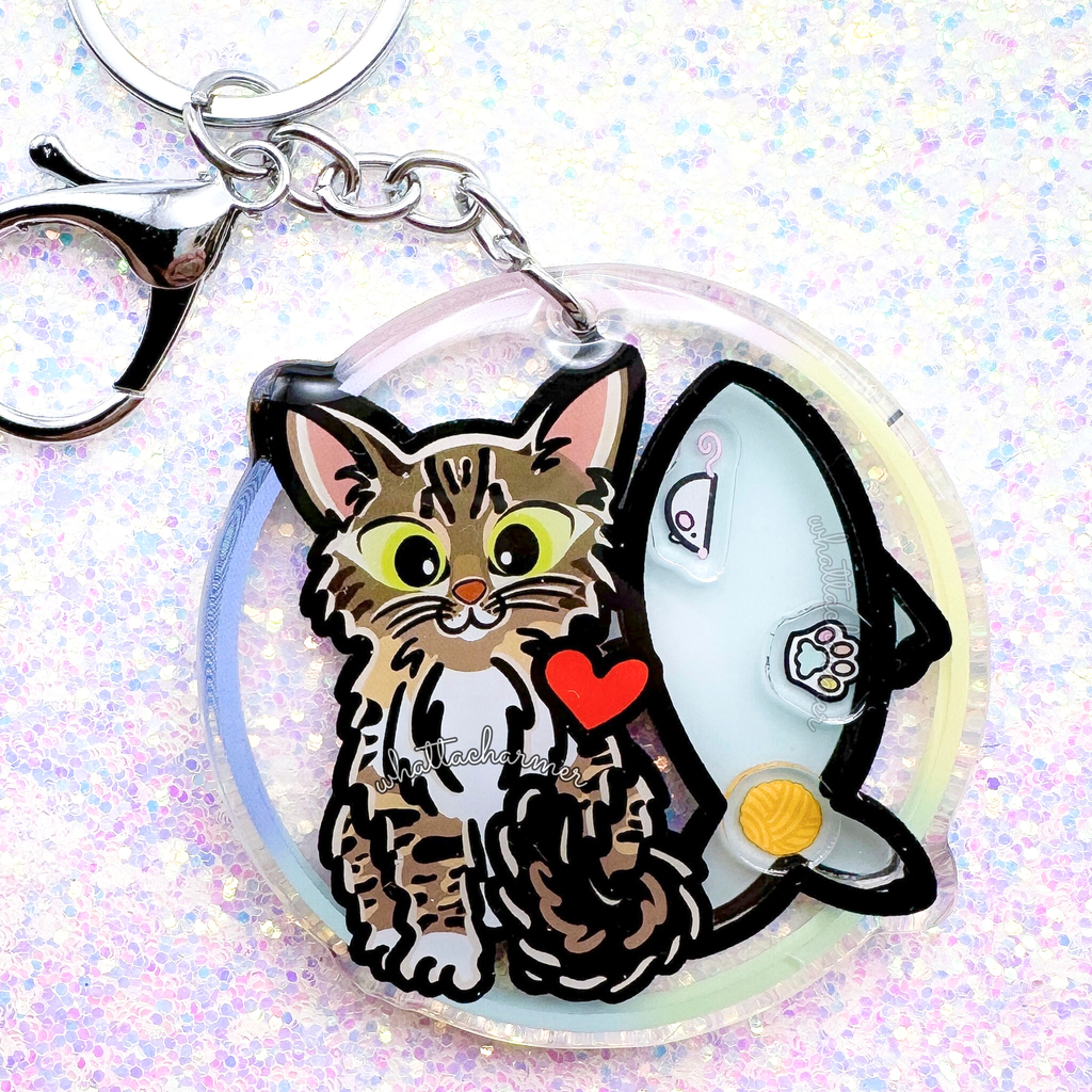 Brown Tabby Norwegian Forest Cat Keychain
