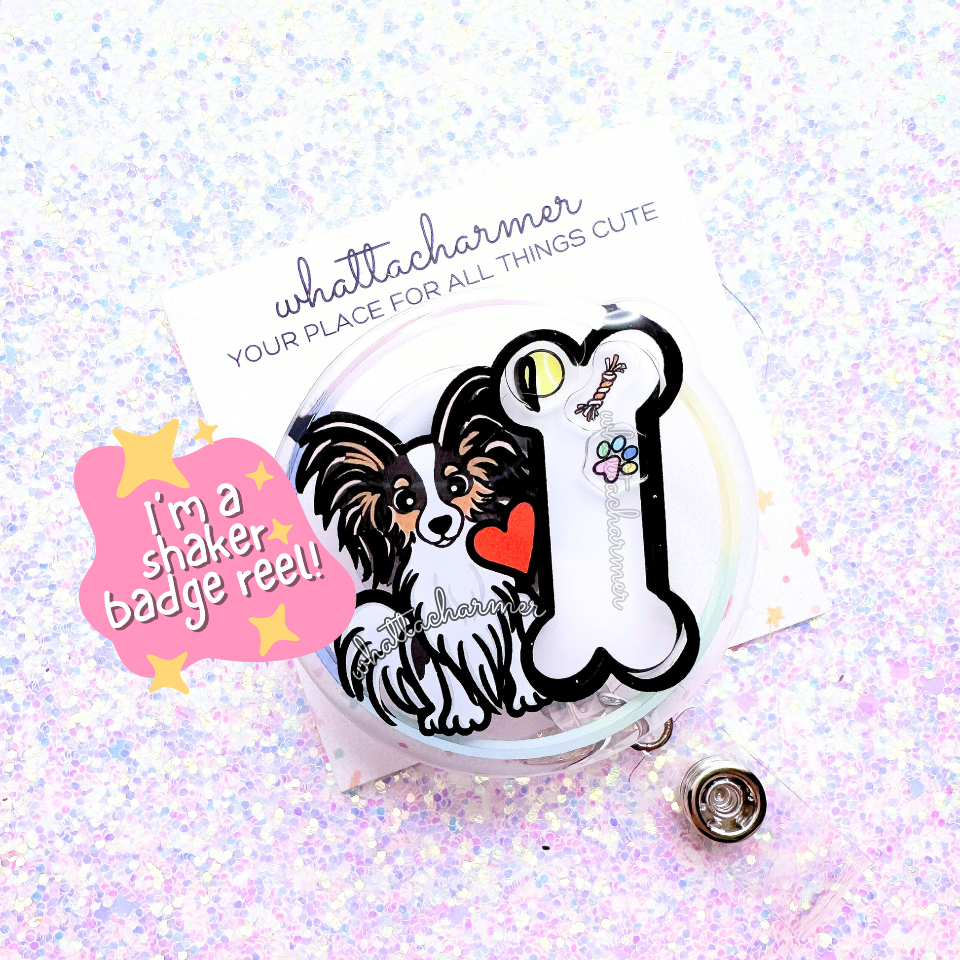 Black Tri Papillon Shaker Badge Reel
