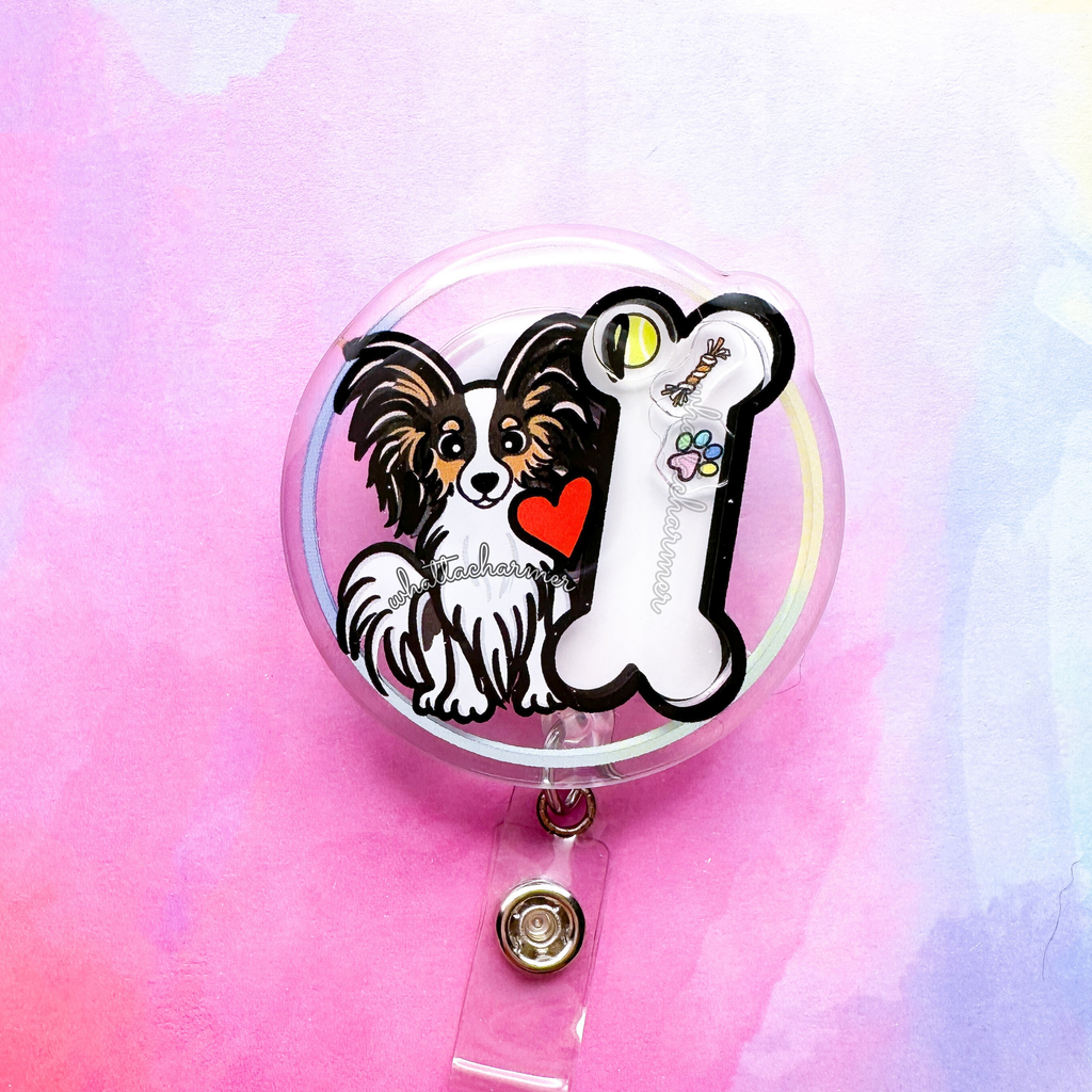 Black Tri Papillon Shaker Badge Reel