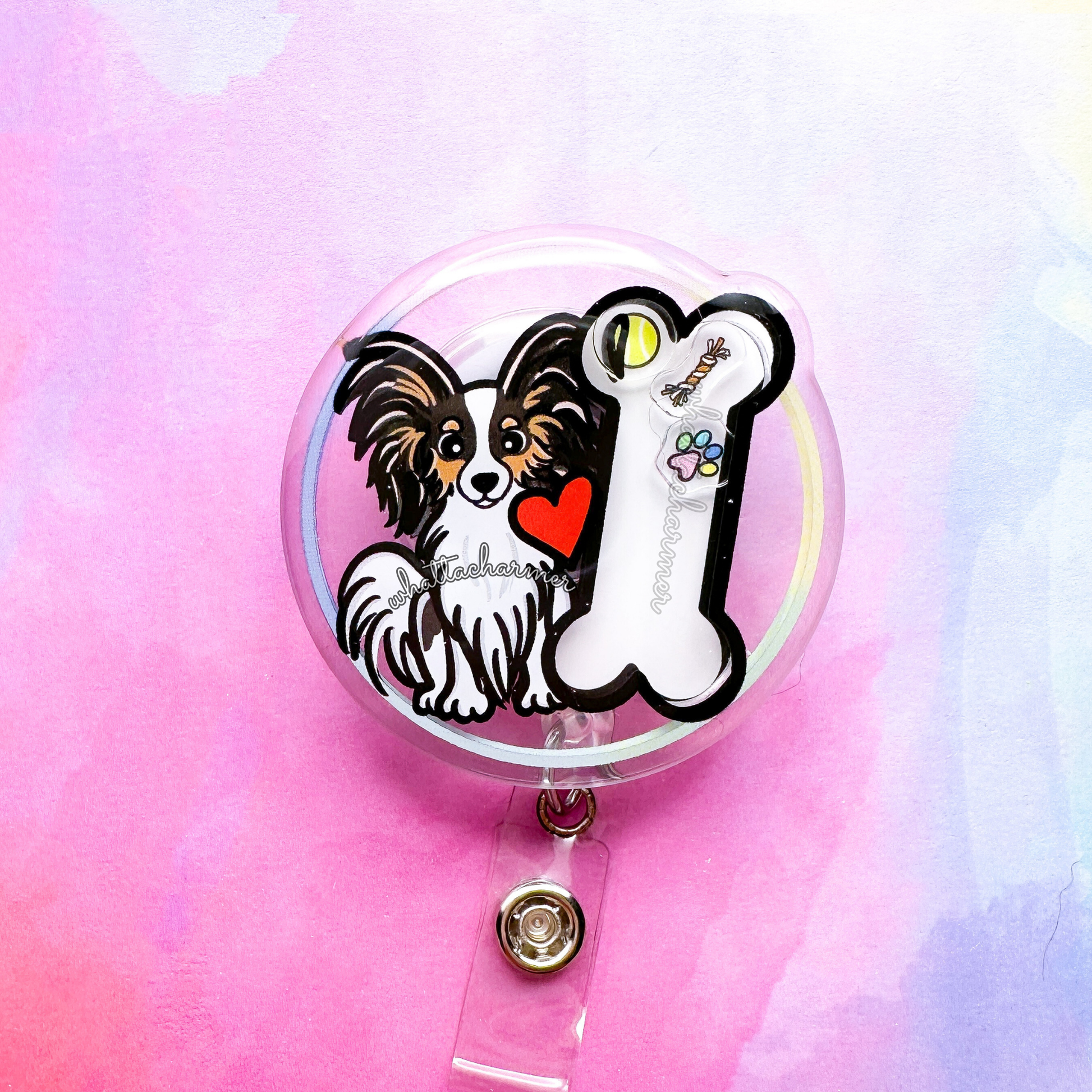 Black Tri Papillon Shaker Badge Reel