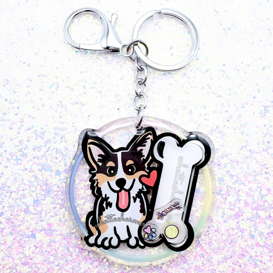 Black Tri Pembroke Welsh Corgi Shaker Keychain