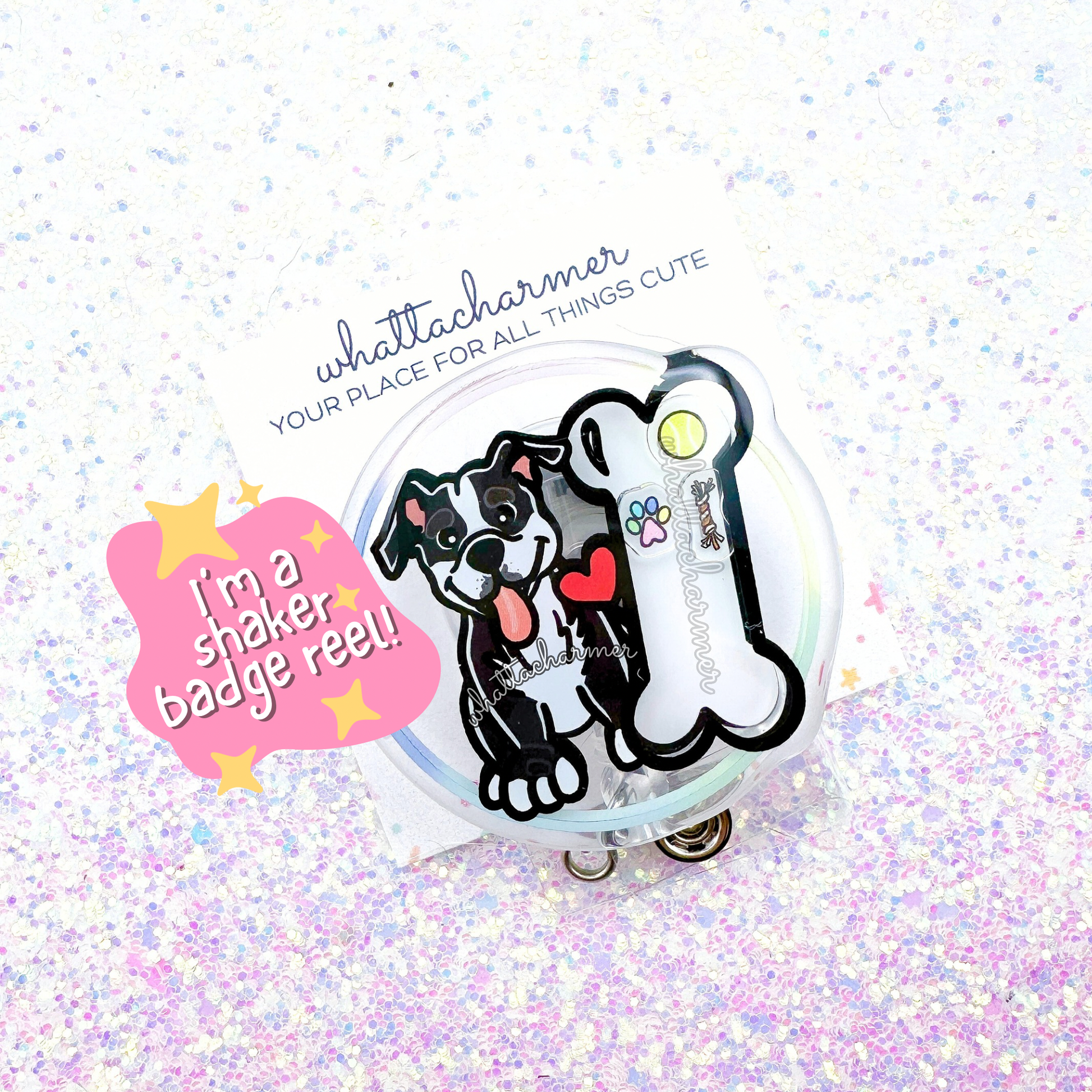 Black and White Pitbull Shaker Badge Reel
