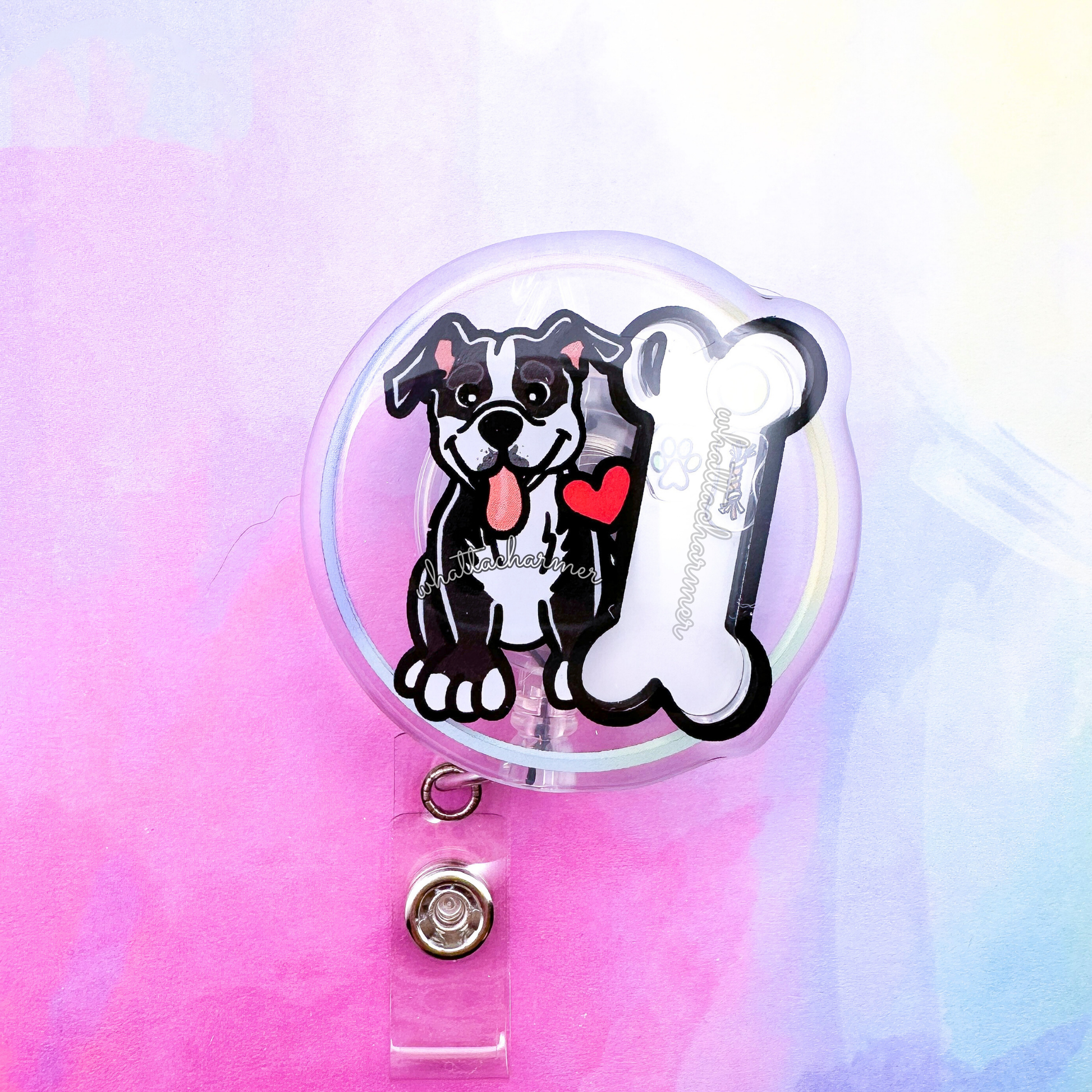 Black and White Pitbull Shaker Badge Reel