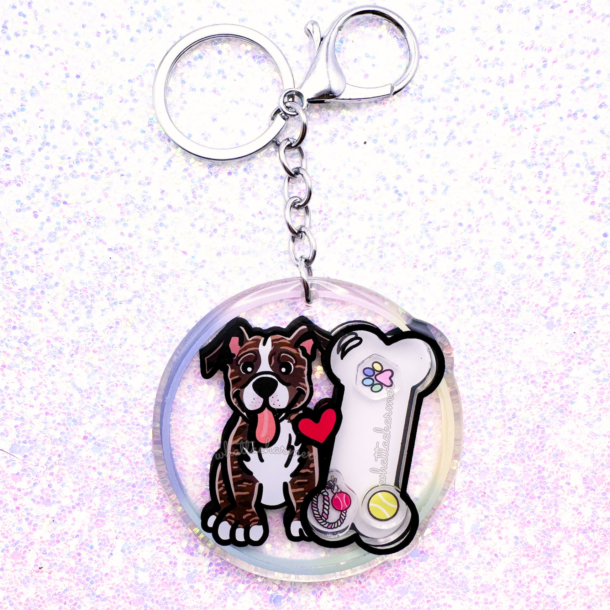 Brown Brindle and White Pitbull Dog Keychain