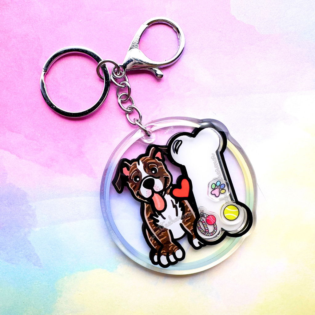 Brown Brindle and White Pitbull Dog Keychain