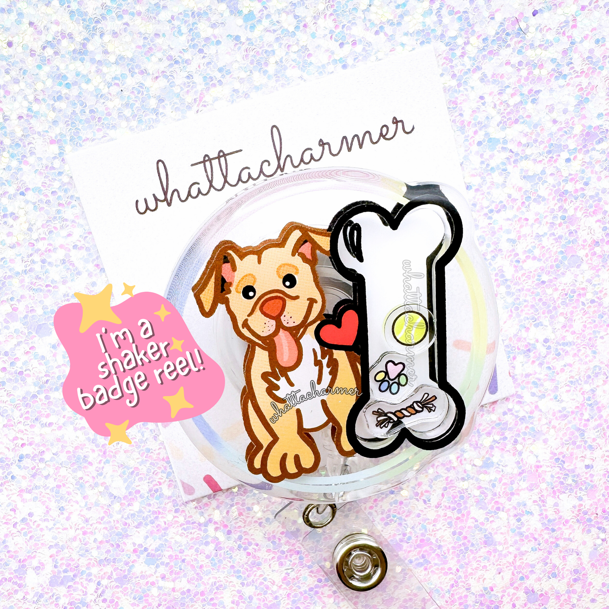 Fawn Pitbull Shaker Badge Reel