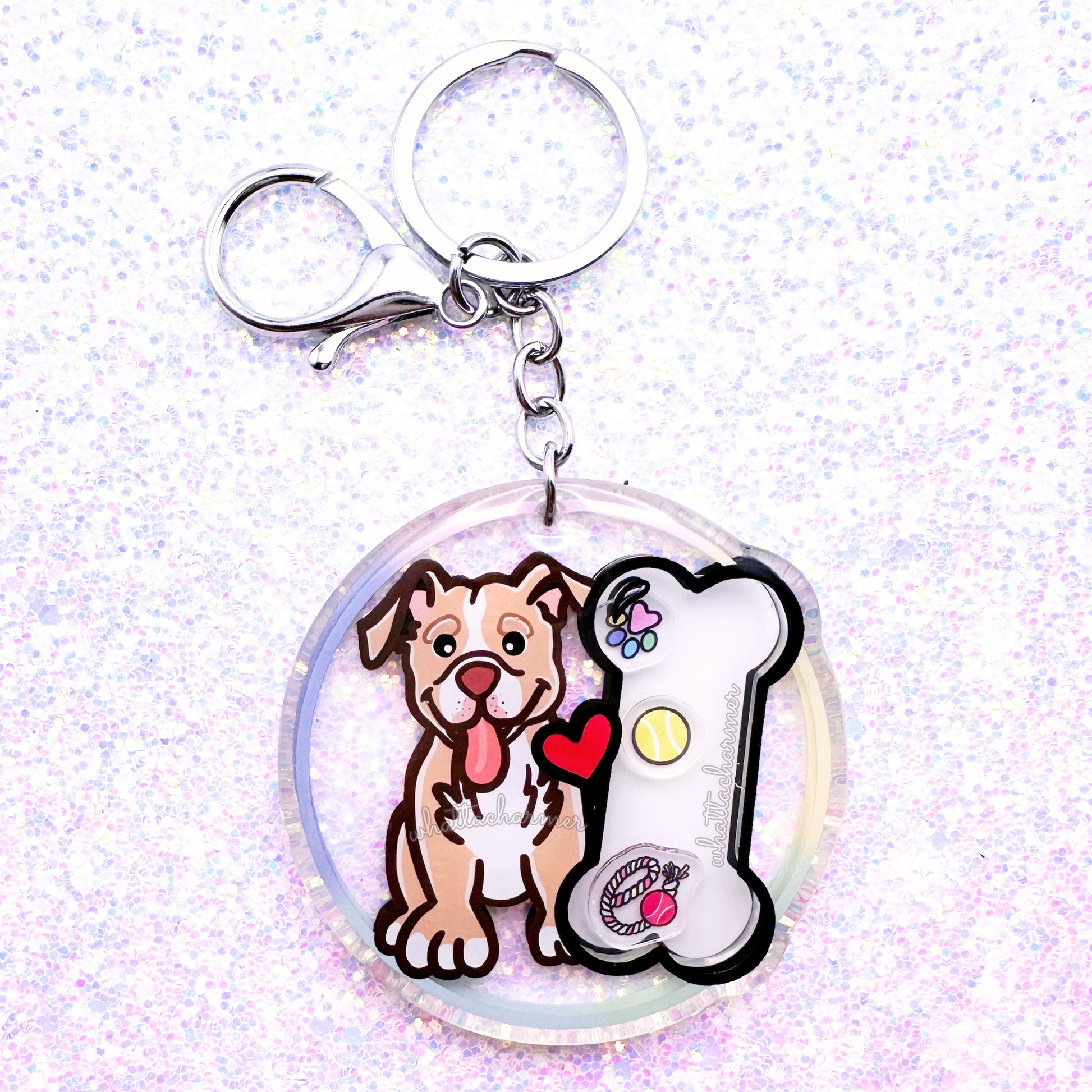 Fawn and White Pitbull Dog Keychain