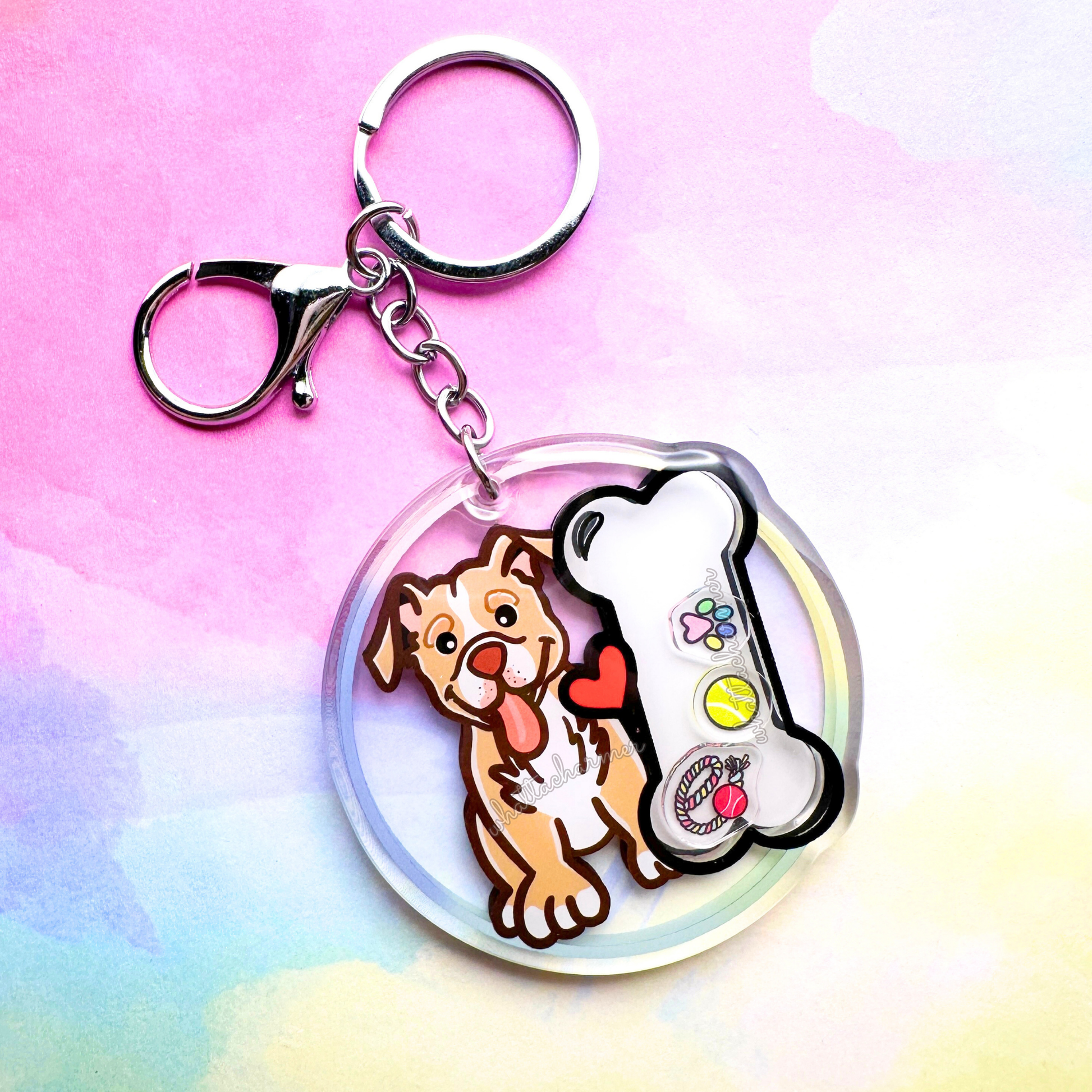 Fawn and White Pitbull Dog Keychain