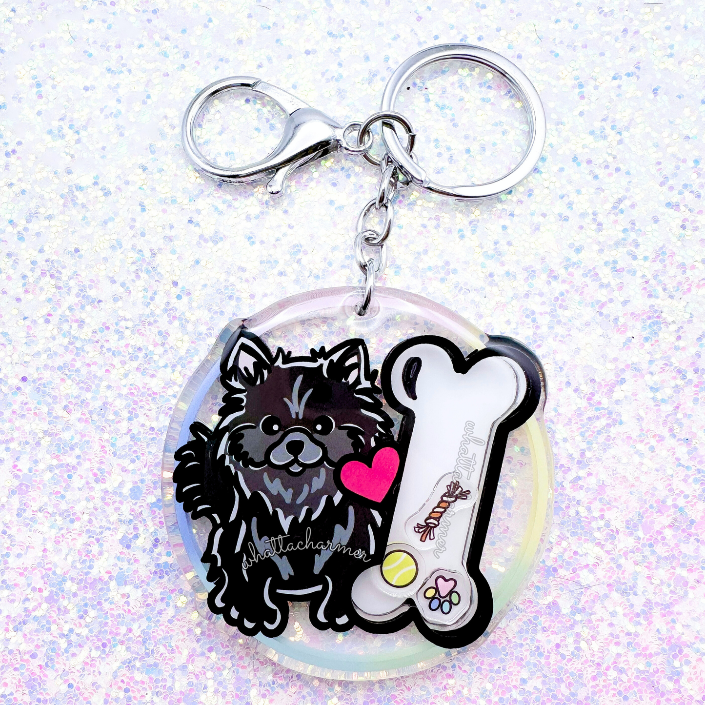 Black Pomeranian Shaker Keychain