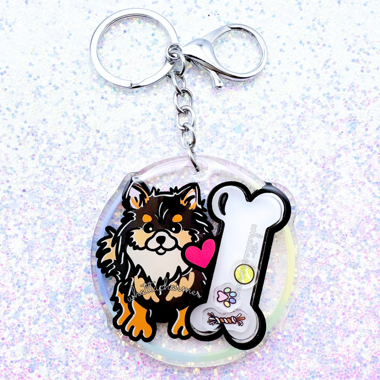 Black and Tan Pomeranian Shaker Keychain