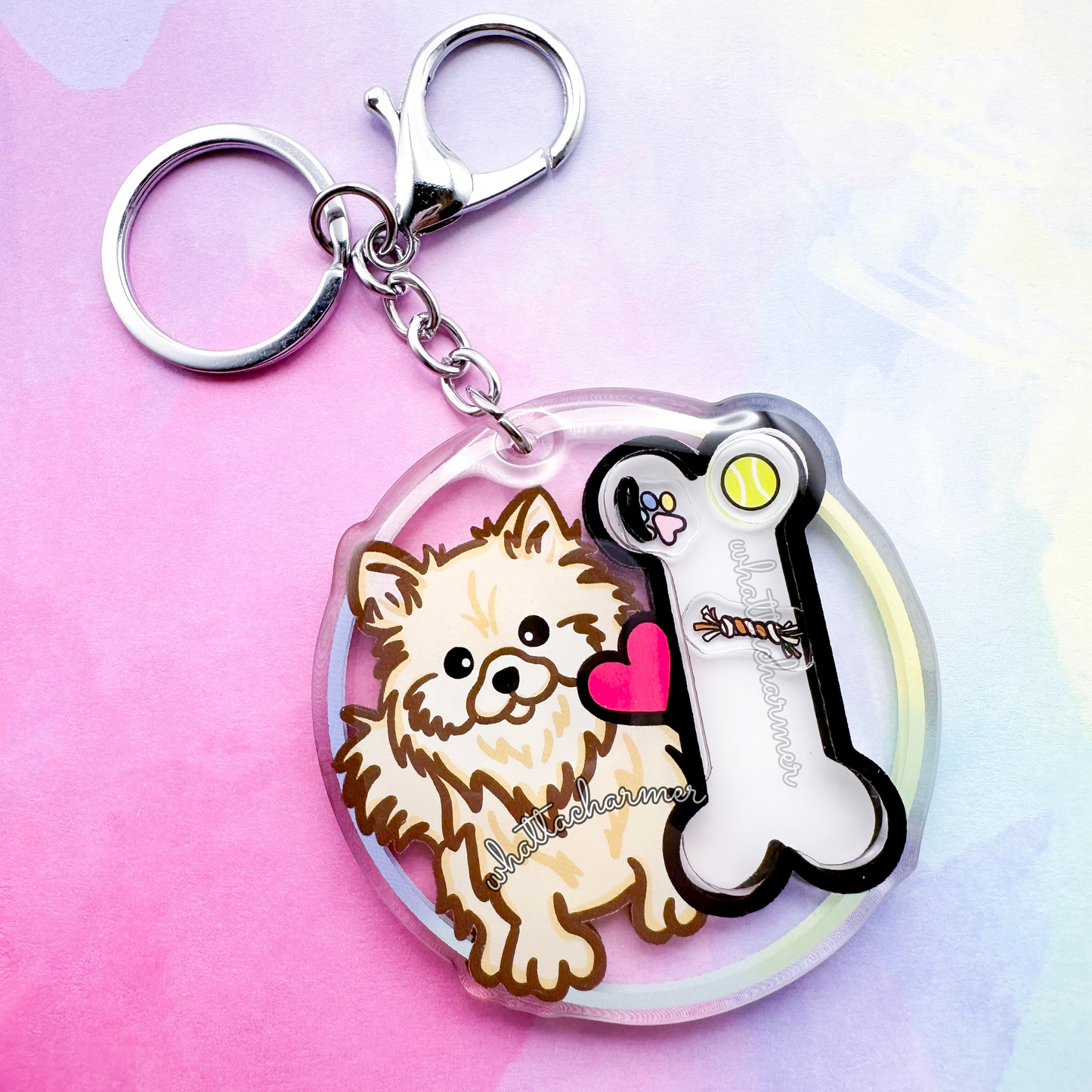 Cream Pomeranian Shaker Keychain