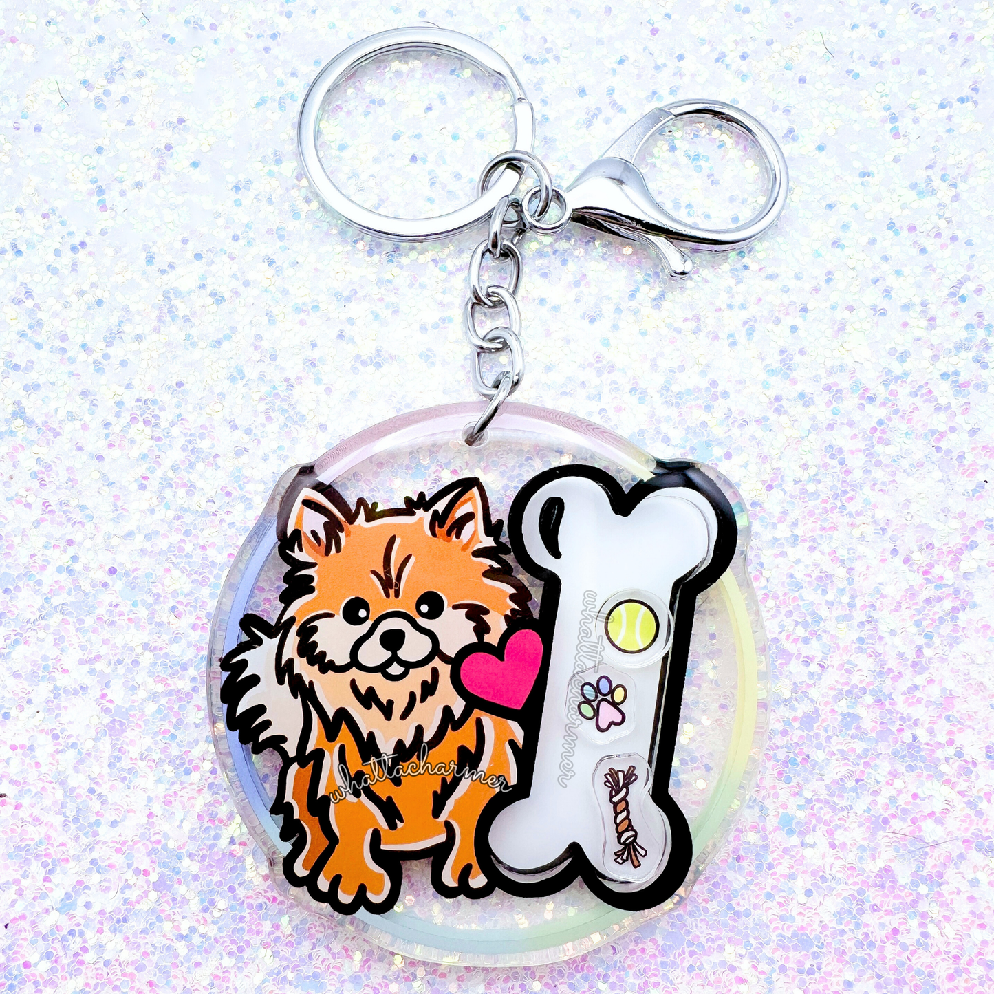 Orange Pomeranian Shaker Keychain