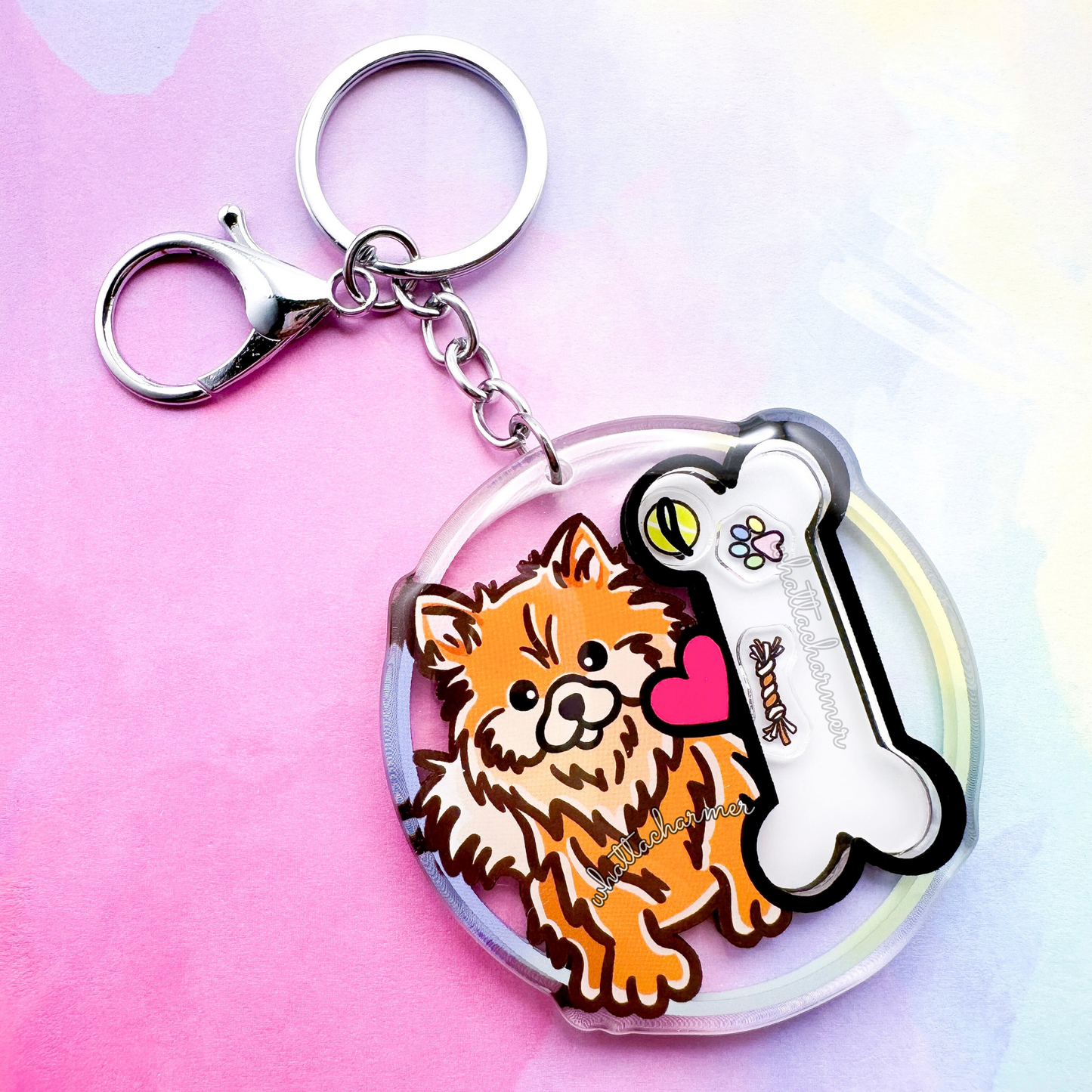 Orange Pomeranian Shaker Keychain