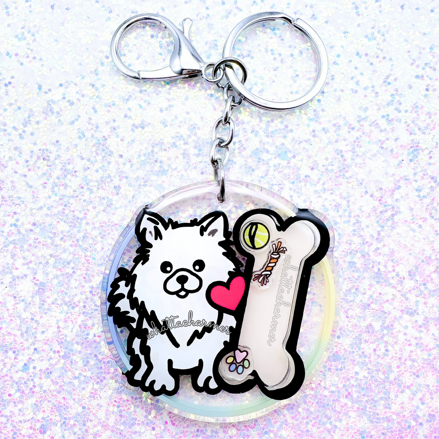 White Pomeranian Shaker Keychain