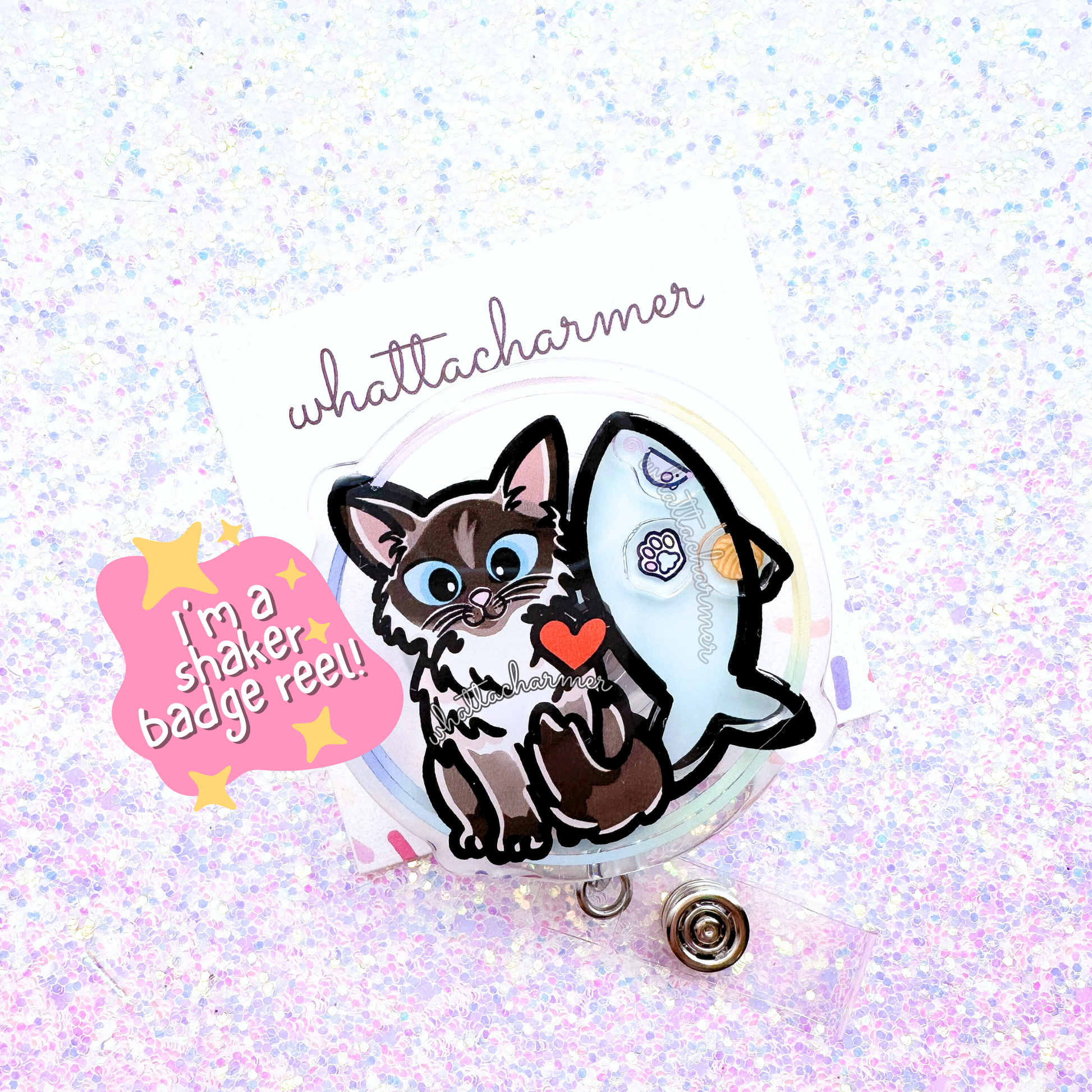 Seal Point Ragdoll Cat Shaker Badge Reel