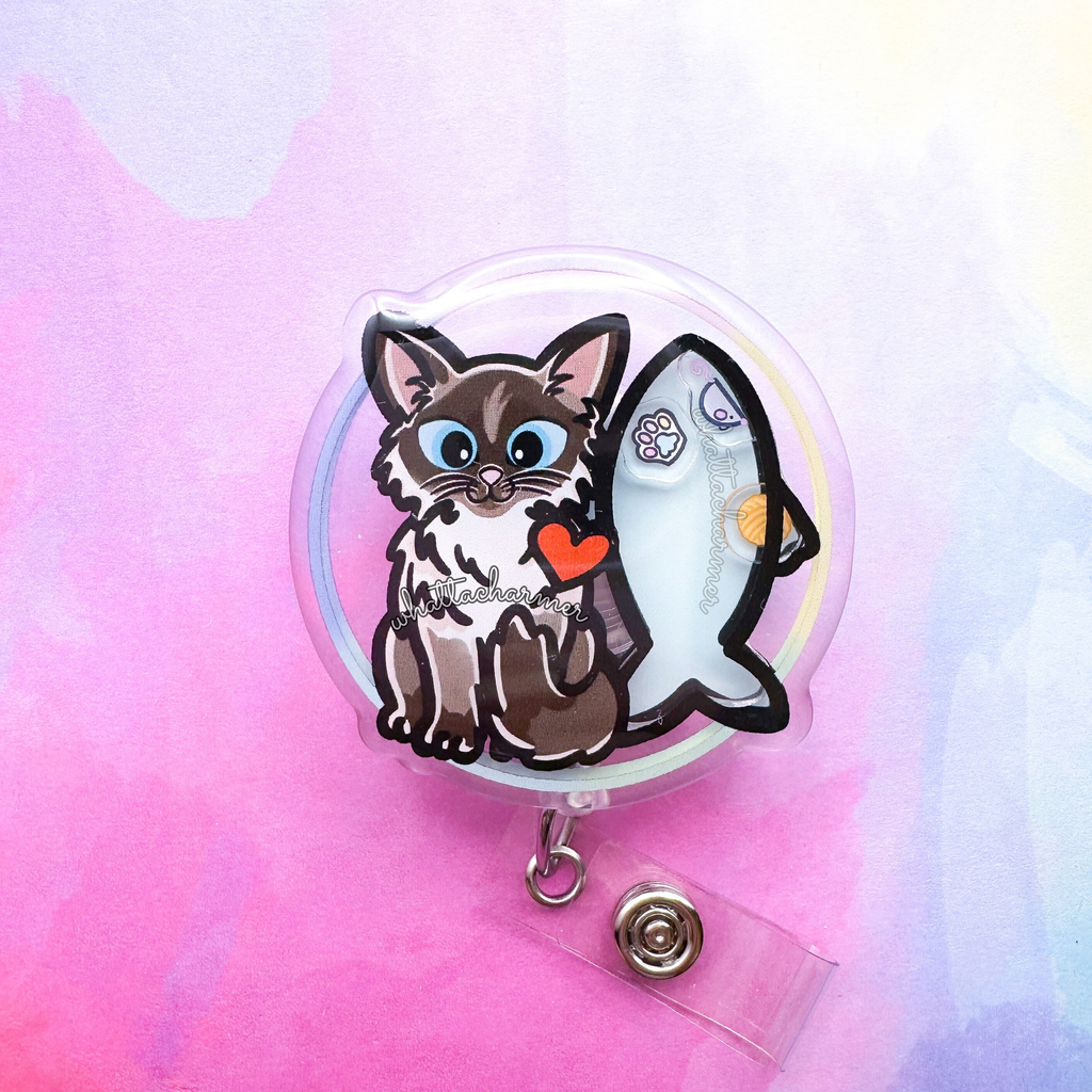 Seal Point Ragdoll Cat Shaker Badge Reel