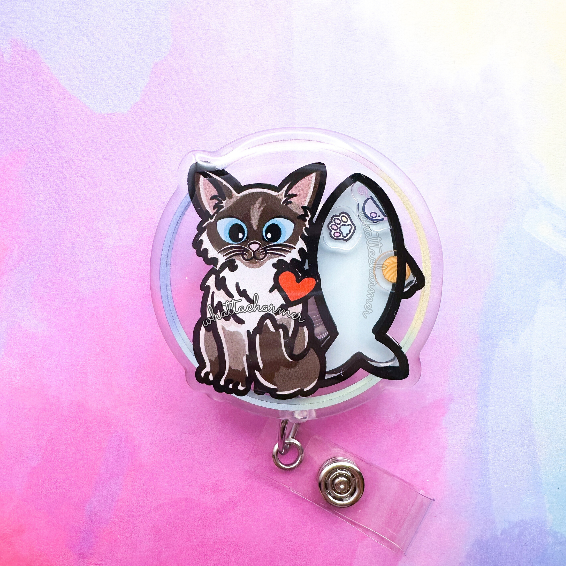 Seal Point Ragdoll Cat Shaker Badge Reel
