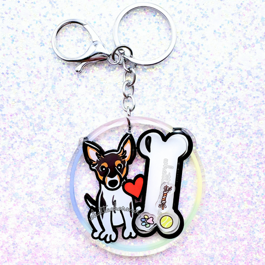 Black Tri Rat Terrier Shaker Keychain