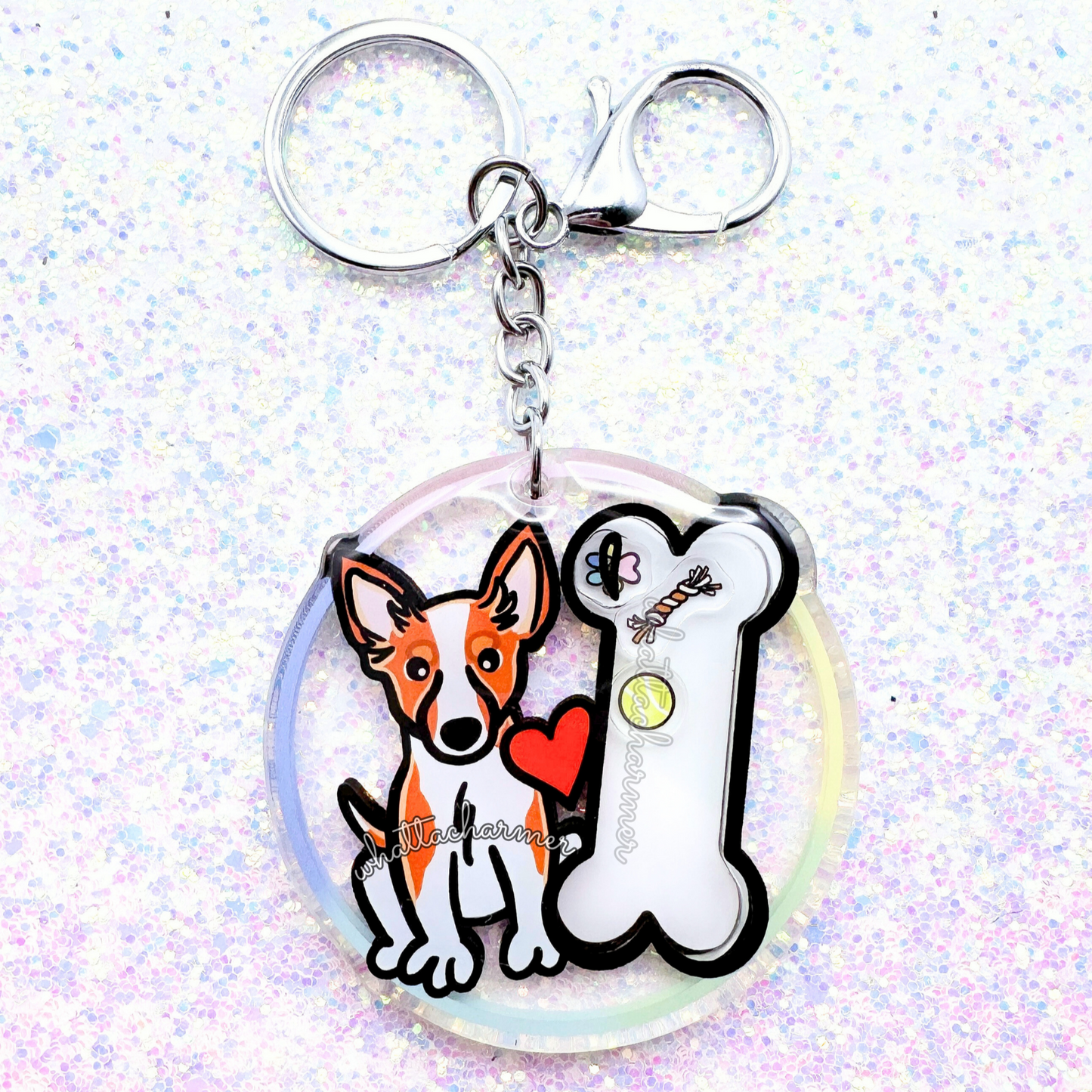 Red and White Rat Terrier Shaker Keychain