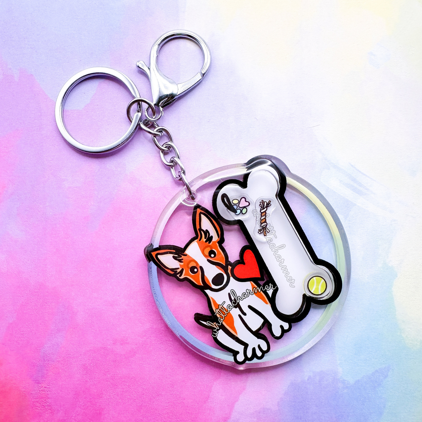 Red and White Rat Terrier Shaker Keychain