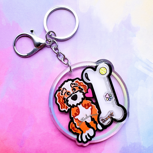 Red Parti Goldendoodle Shaker Keychain