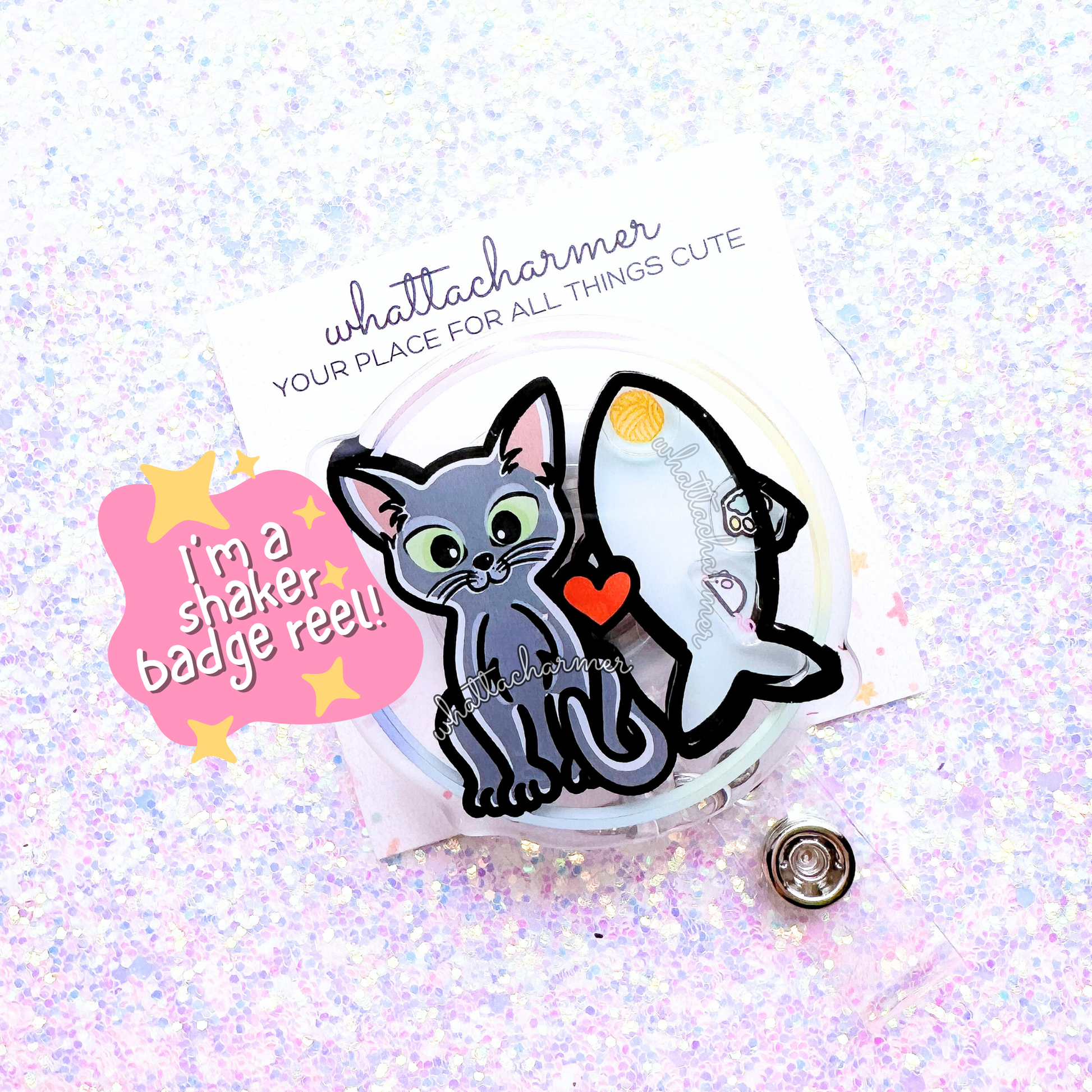Russian Blue Cat Shaker Badge Reel