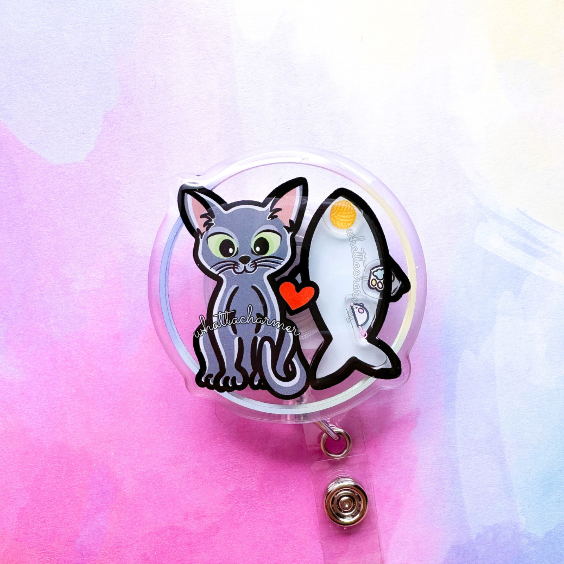 Russian Blue Cat Shaker Badge Reel