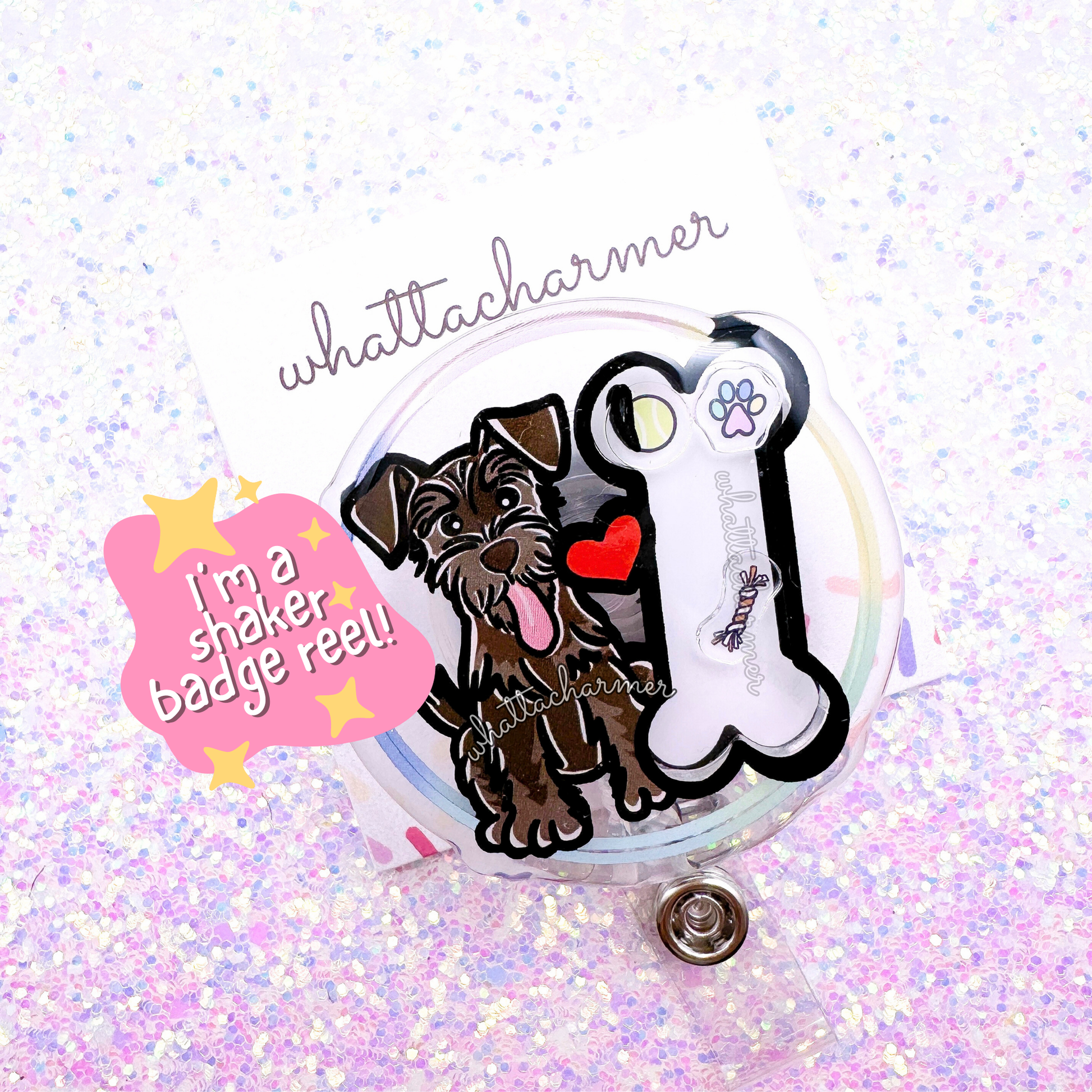 Liver Schnauzer Shaker Badge Reel