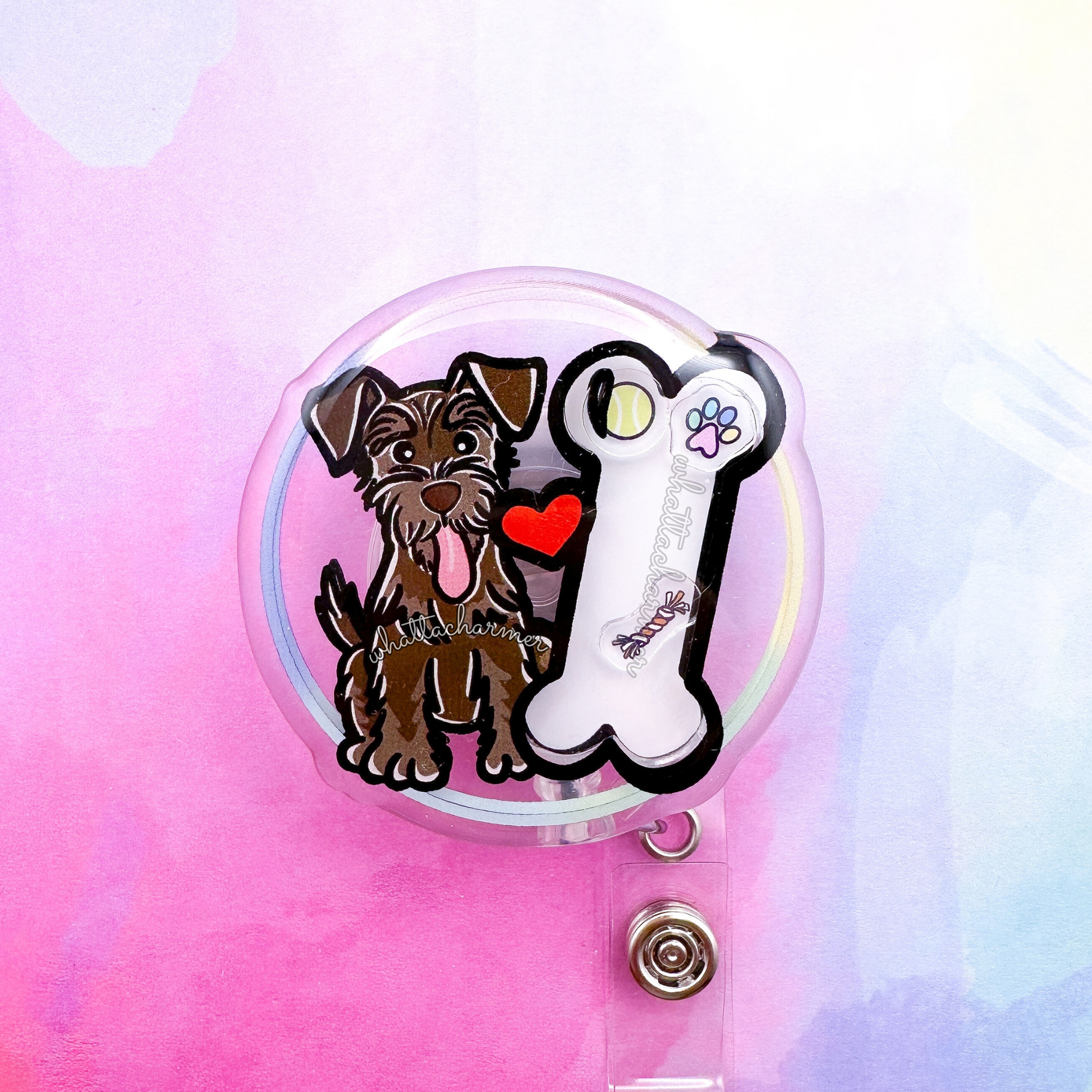 Liver Schnauzer Shaker Badge Reel