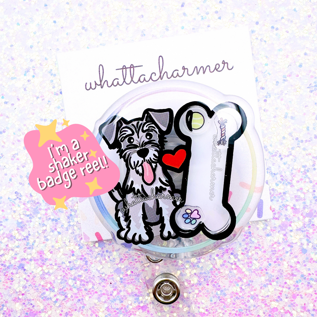 Salt and Pepper Schnauzer Shaker Badge Reel
