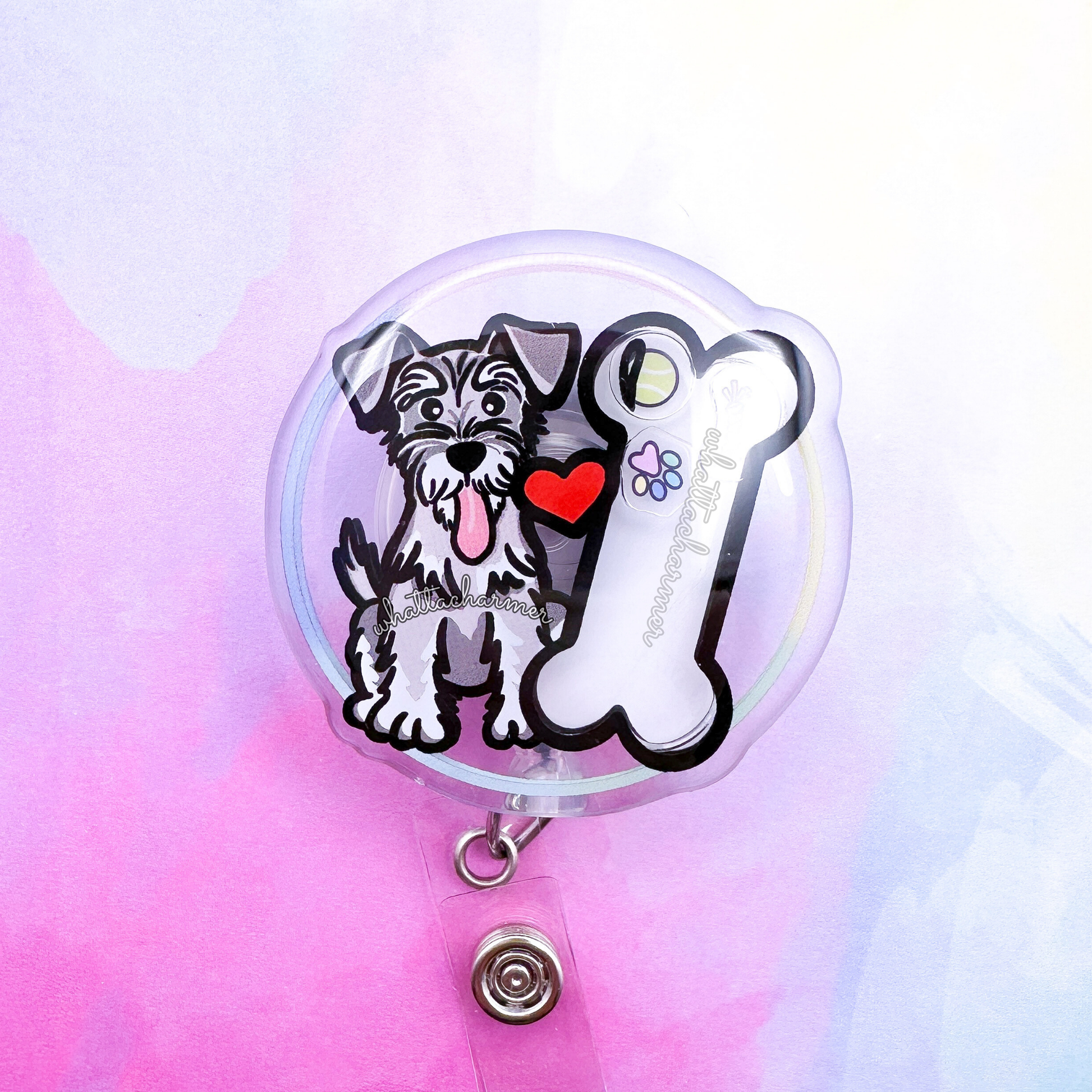 Salt and Pepper Schnauzer Shaker Badge Reel