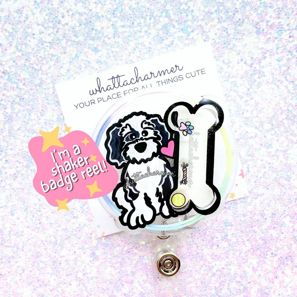 Sheepadoodle Shaker Badge Reel