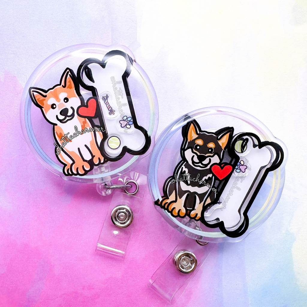 Black and Tan Shiba Inu Shaker Badge Reel