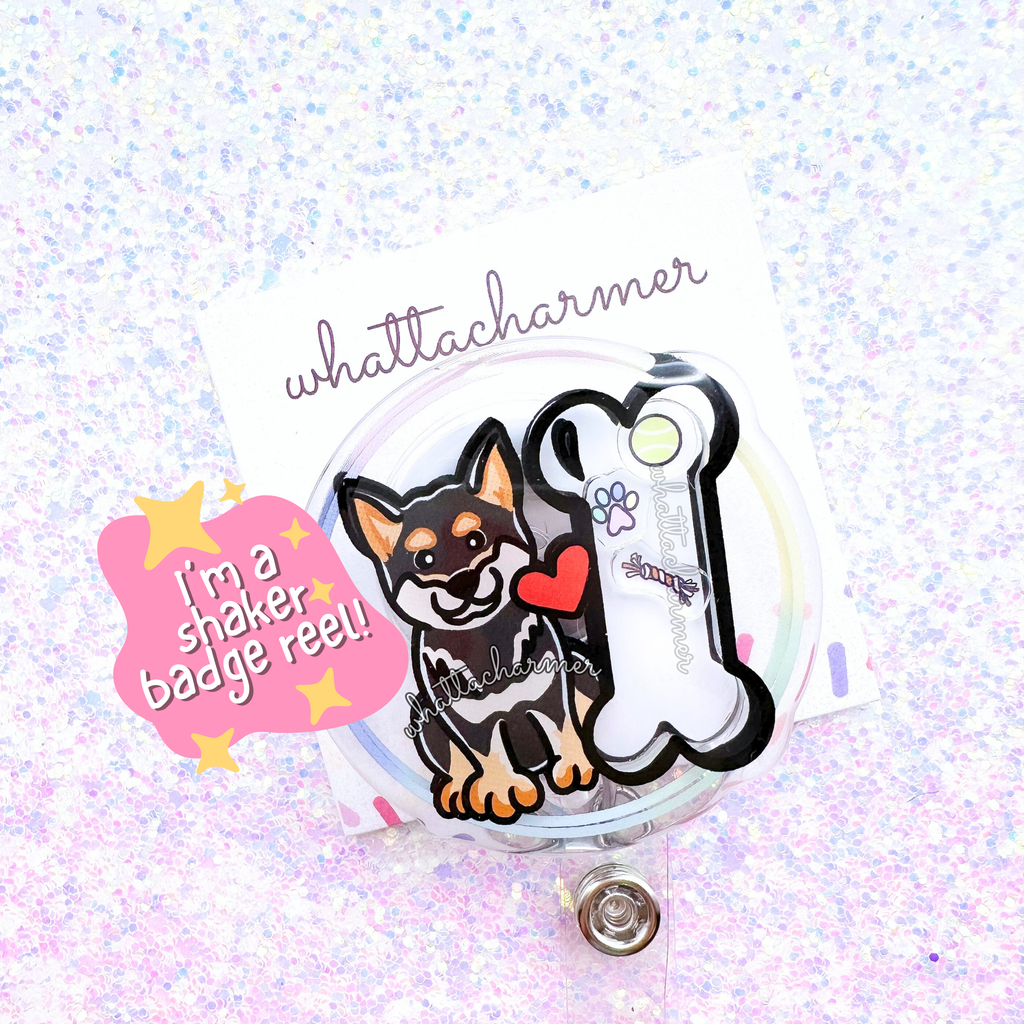 Black and Tan Shiba Inu Shaker Badge Reel