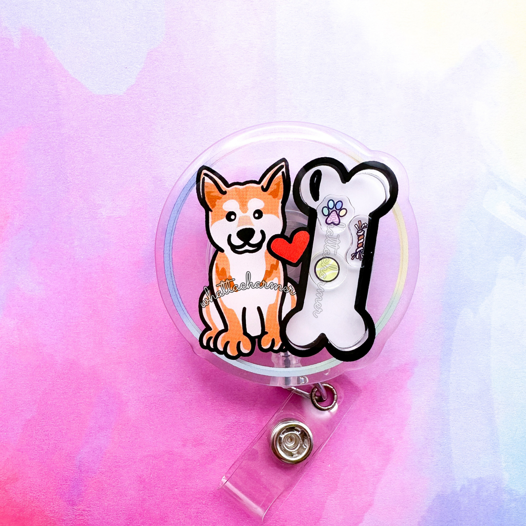Red Shiba Inu Shaker Badge Reel