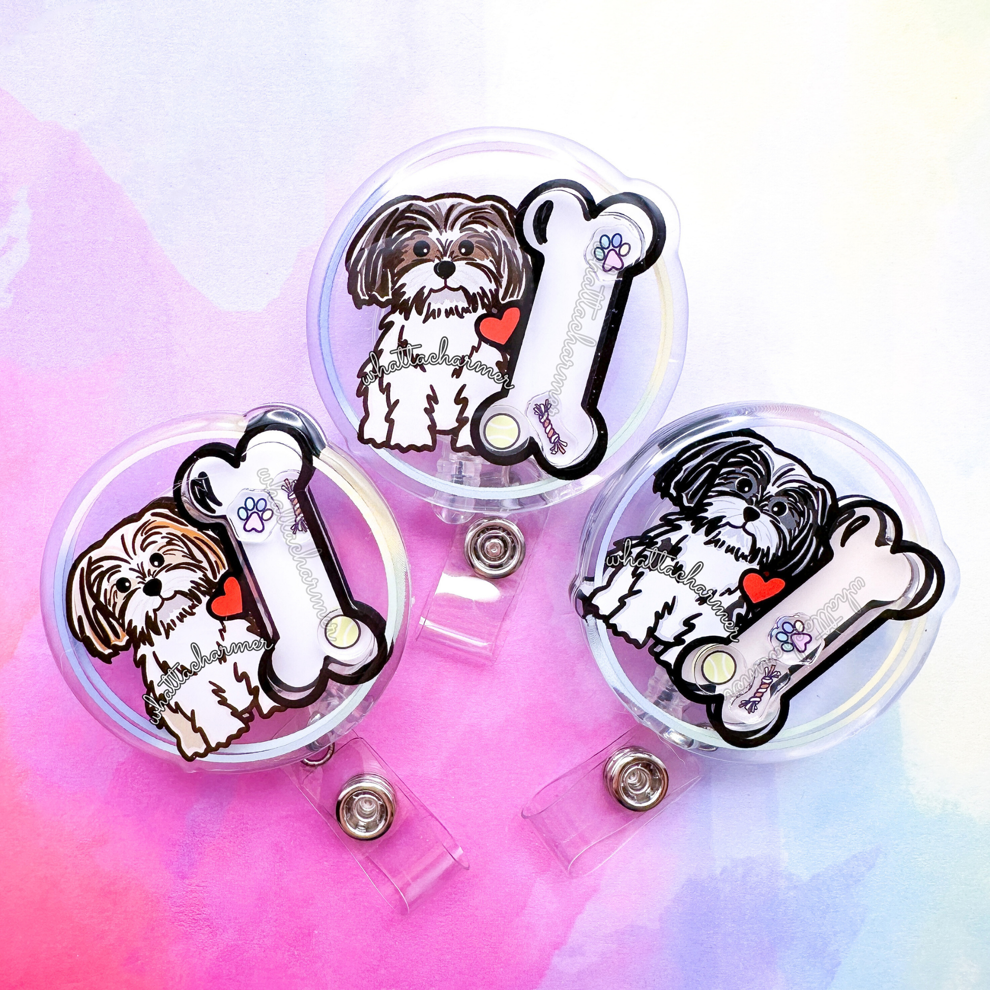 Liver and White Shih Tzu Shaker Badge Reel