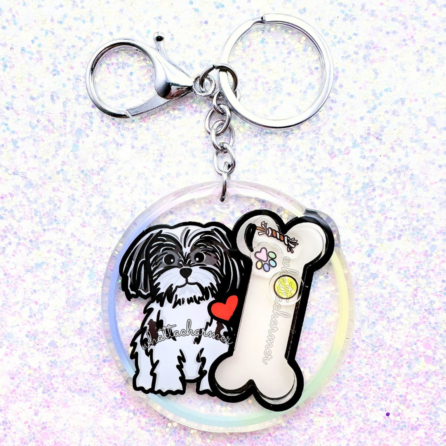 Black and White Shih Tzu Shaker Keychain