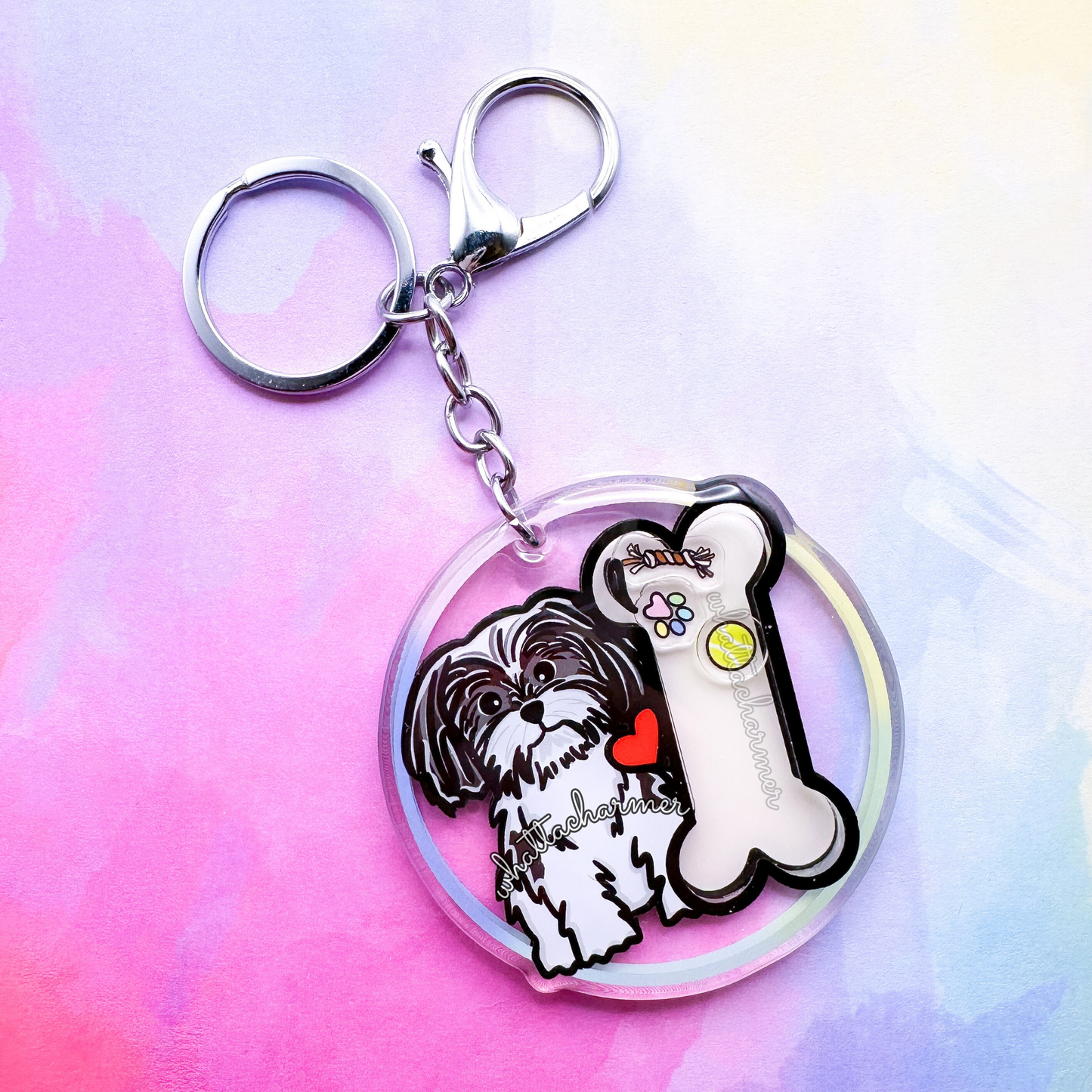 Black and White Shih Tzu Shaker Keychain