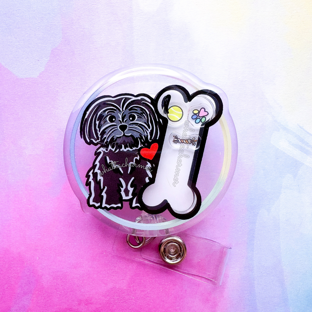 Black Shih Tzu Shaker Badge Reel