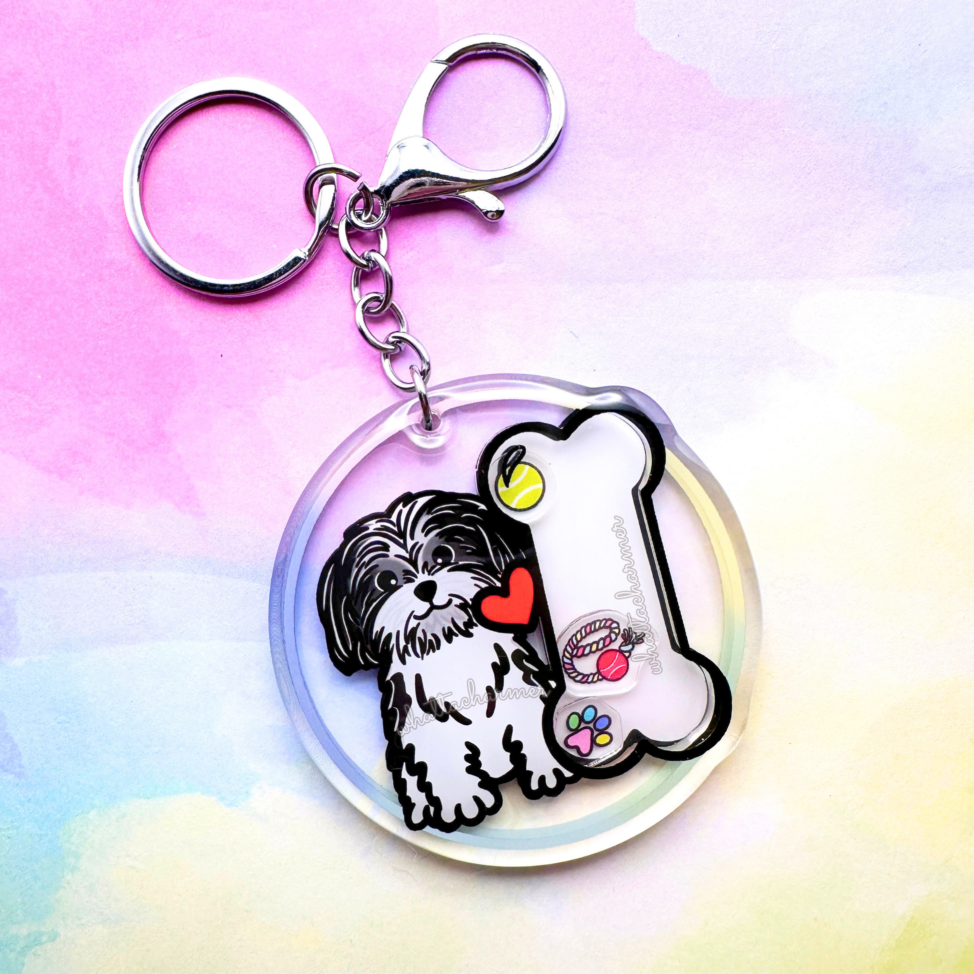 Black and White Shih Tzu Keychain