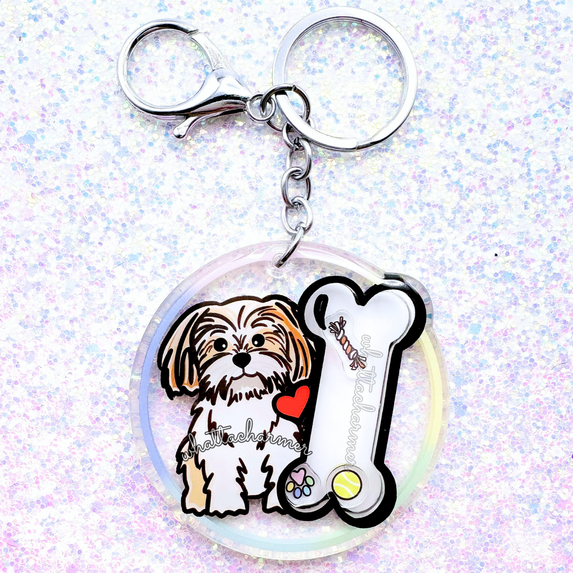 Gold and White Shih Tzu Keychain