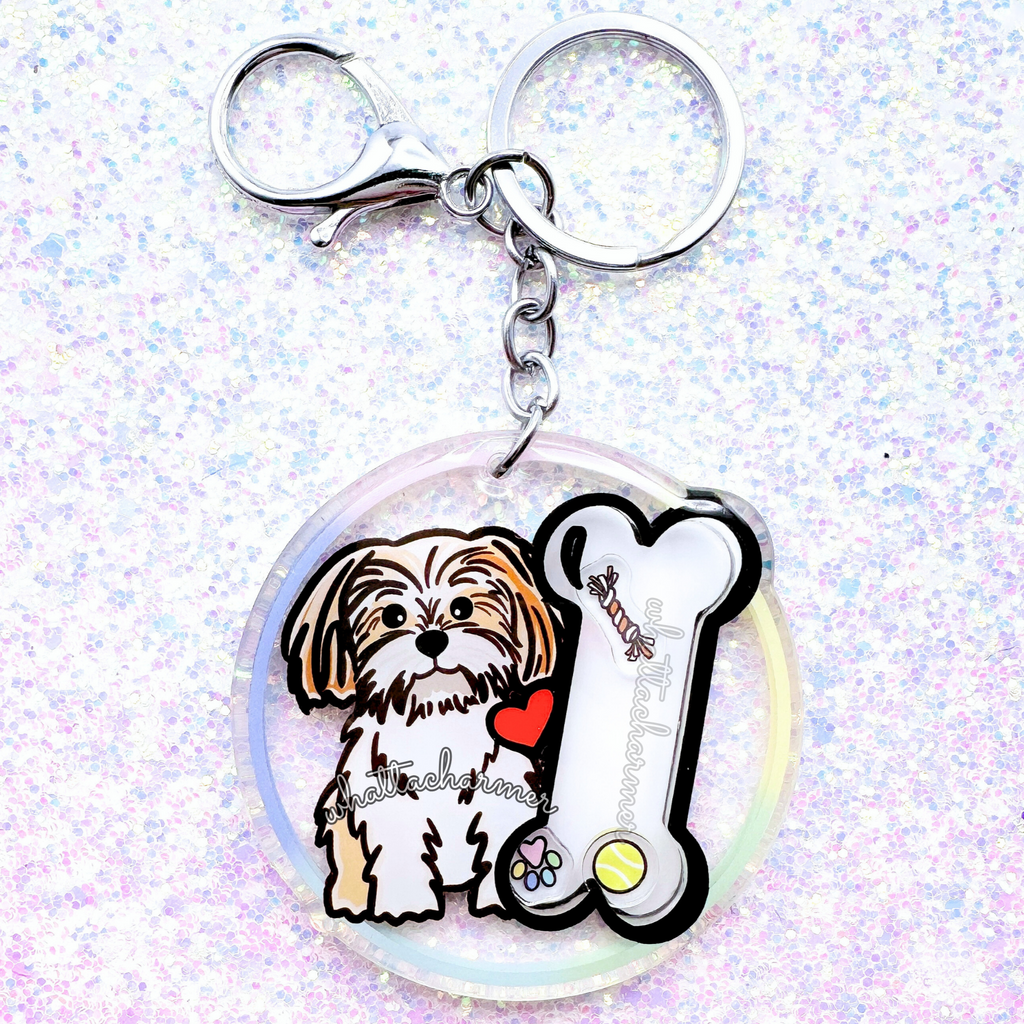 Gold and White Shih Tzu Keychain