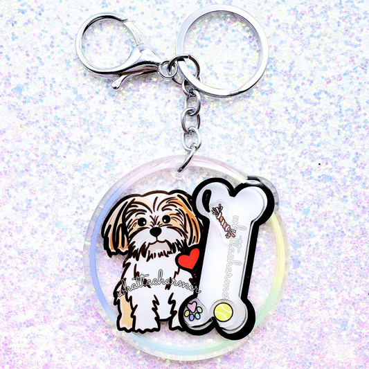 Gold and White Shih Tzu Shaker Keychain